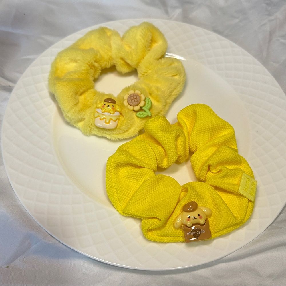 Handmade PomPomPurin - themed Hair Scrunchie Set (2 - piece)