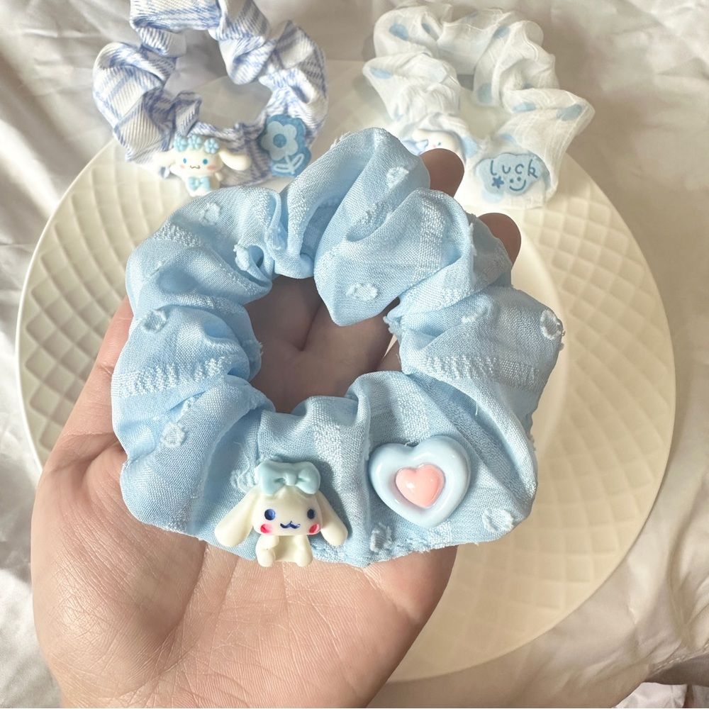 Handmade Cinnamoroll- themed Hair Scrunchie Set (3 - piece)