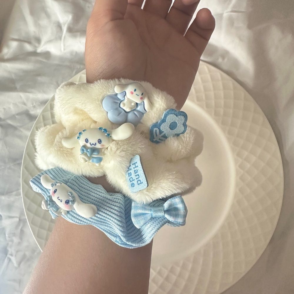 Handmade Cinnamoroll - themed Hair Scrunchie 3-Piece Set