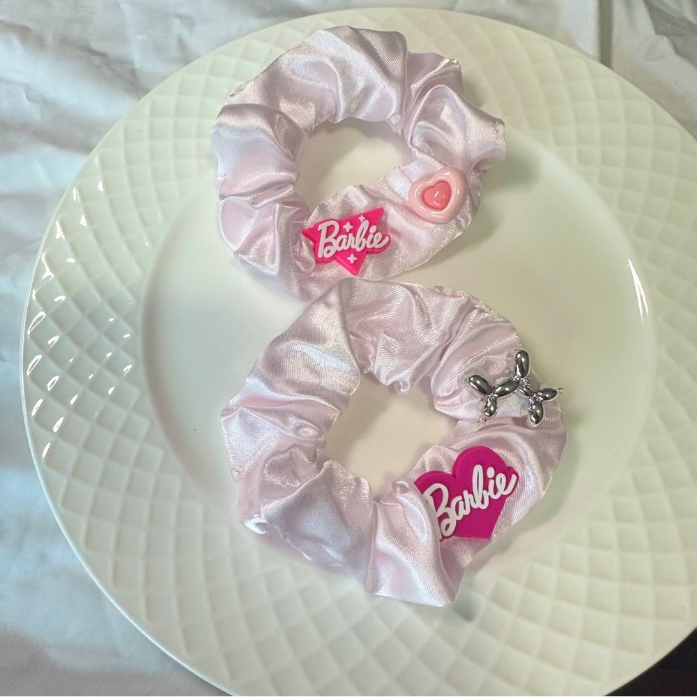 Handmade Barbie - themed Silk-like Hair Scrunchies Set (2 - piece)