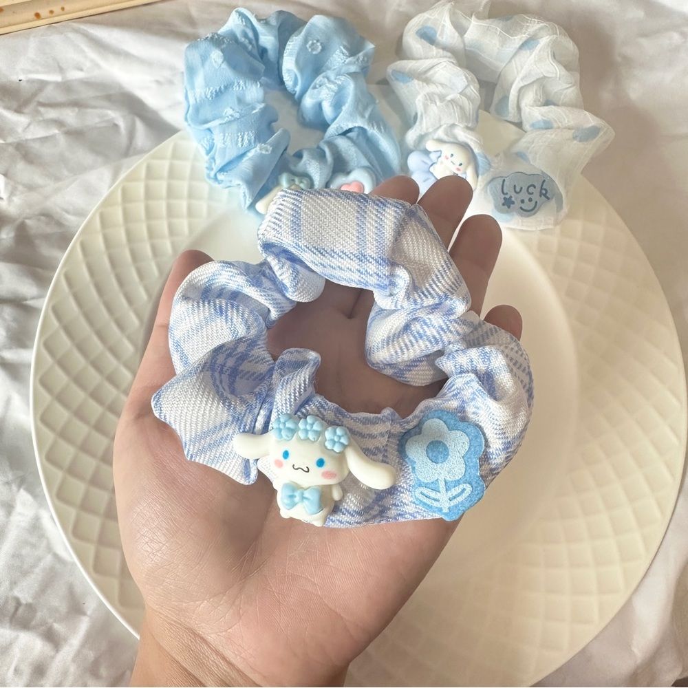 Handmade Cinnamoroll- themed Hair Scrunchie Set (3 - piece)