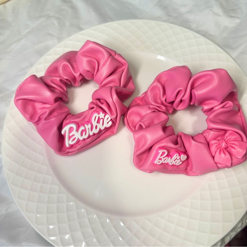 Handmade Barbie - Themed Faux Leather Hair Scrunchies Set (2 - piece)