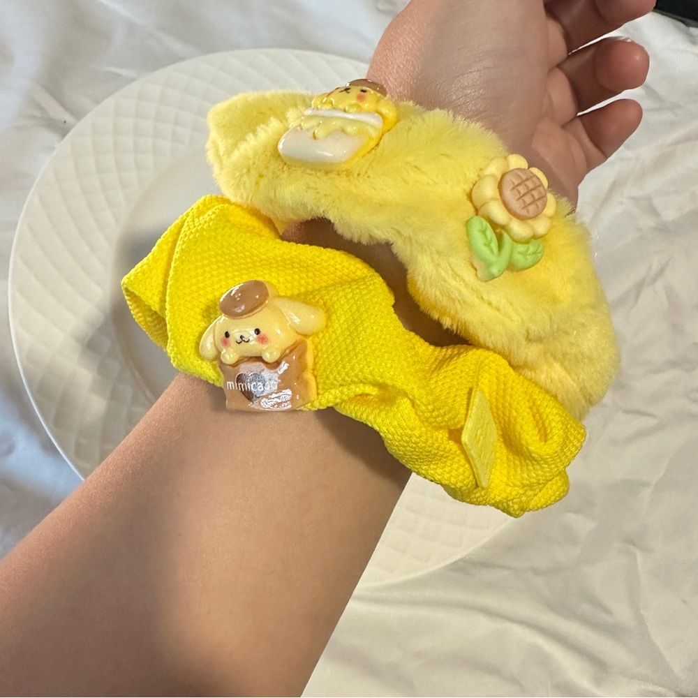 Handmade PomPomPurin - themed Hair Scrunchie Set (2 - piece)