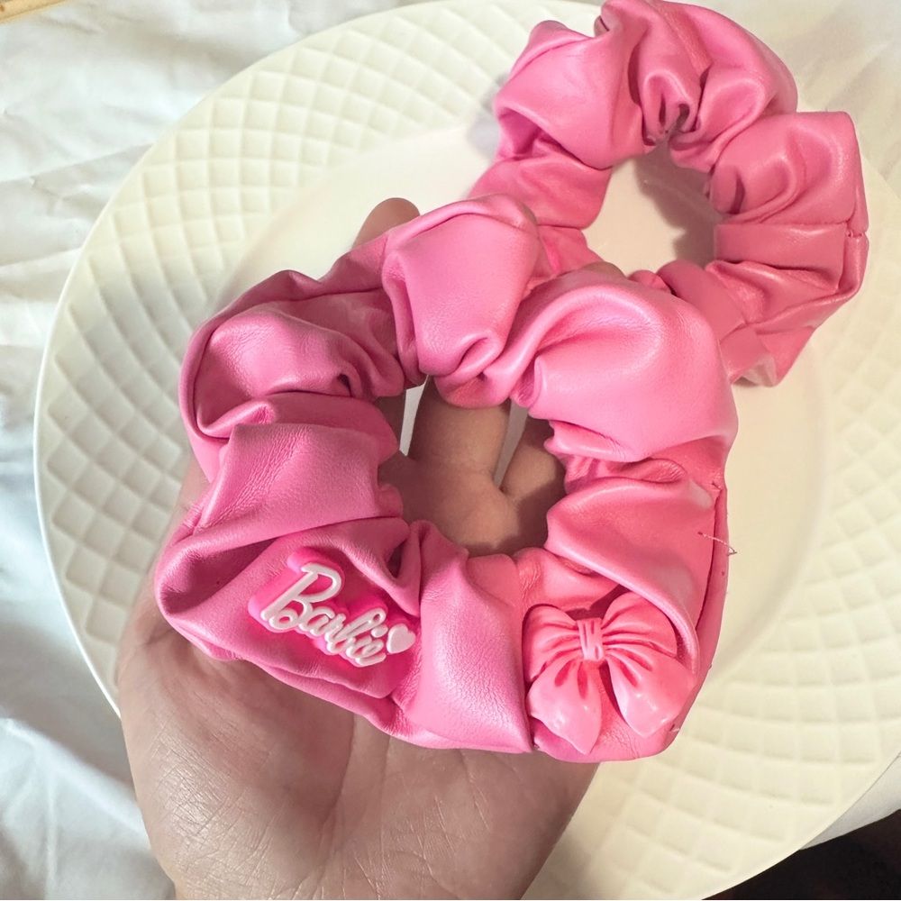 Handmade Barbie - Themed Faux Leather Hair Scrunchies Set (2 - piece)