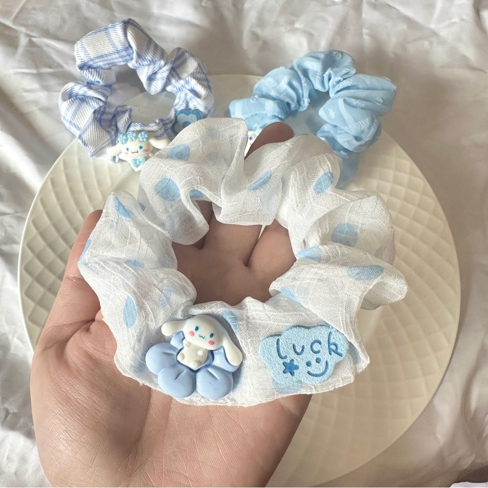 Handmade Cinnamoroll- themed Hair Scrunchie Set (3 - piece)