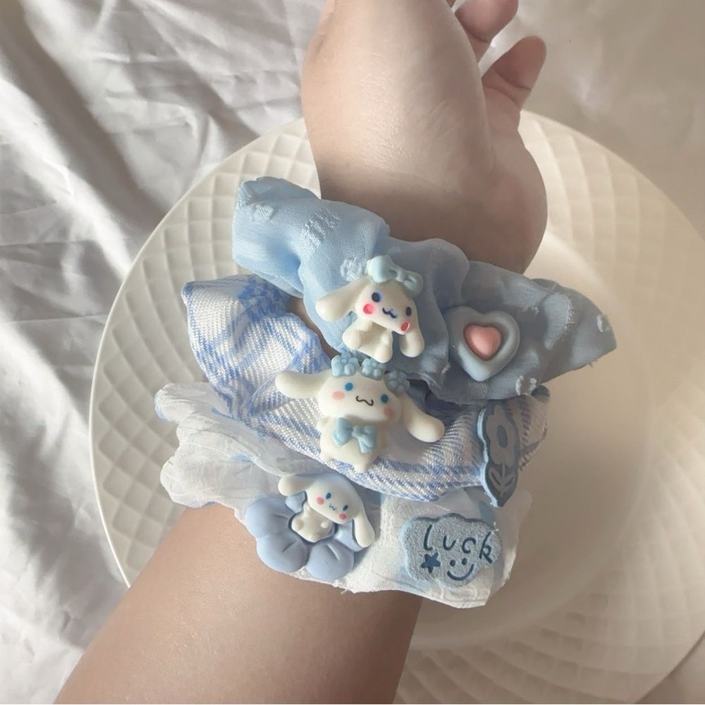 Handmade Cinnamoroll- themed Hair Scrunchie Set (3 - piece)
