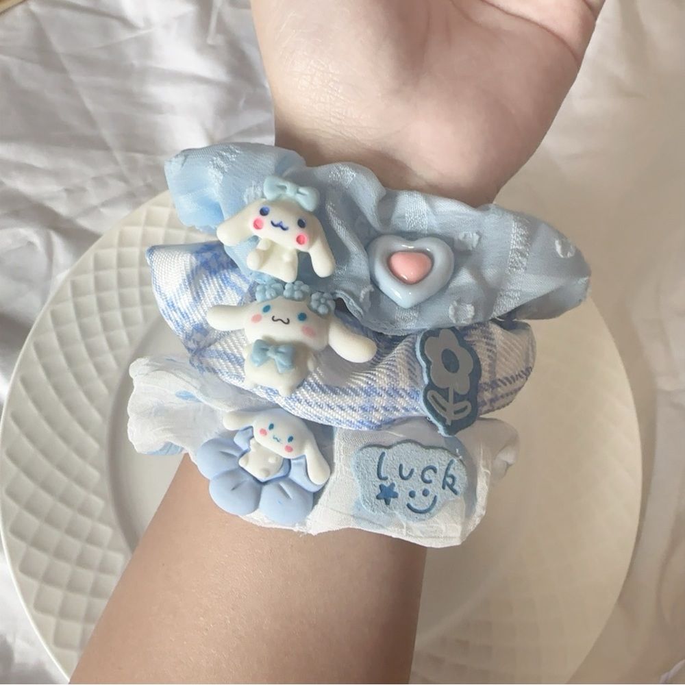 Handmade Cinnamoroll- themed Hair Scrunchie Set (3 - piece)