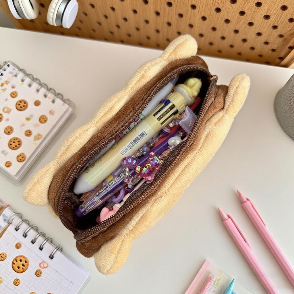 Cute Cookie - Shaped Plush Pencil Case, Adorable Stationery Organizer
