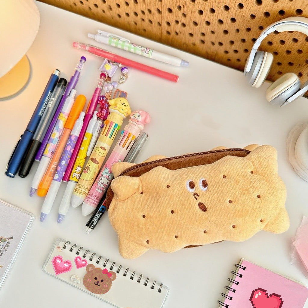 Cute Cookie - Shaped Plush Pencil Case, Adorable Stationery Organizer