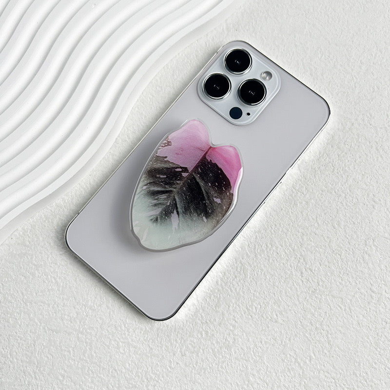 Handmade Acrylic Resin Tropical Plant Leaf cell Phone Grip Stand - Foldable, Retractable & Portable