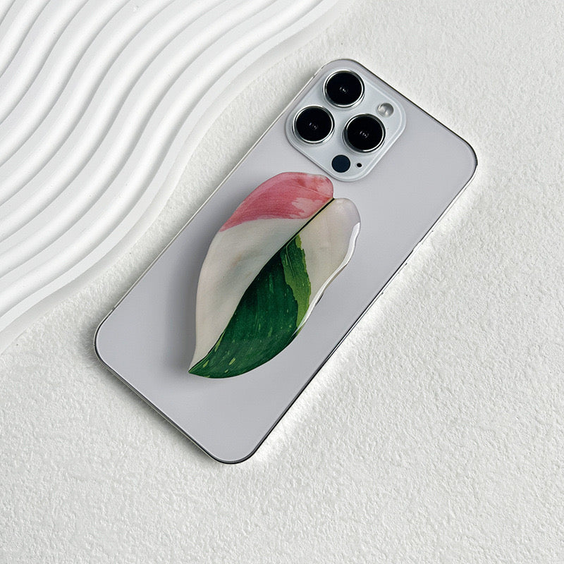 Handmade Acrylic Resin Tropical Plant Leaf cell Phone Grip Stand - Foldable, Retractable & Portable