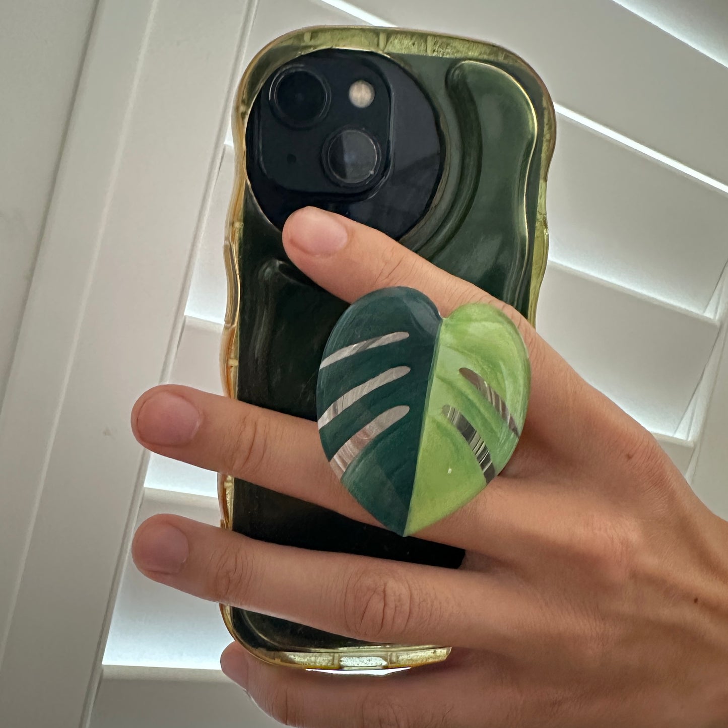 Handmade Acrylic Resin Tropical Plant Leaf Phone Grip - Adhesive, Retractable & Portable Airbag Phone Holder