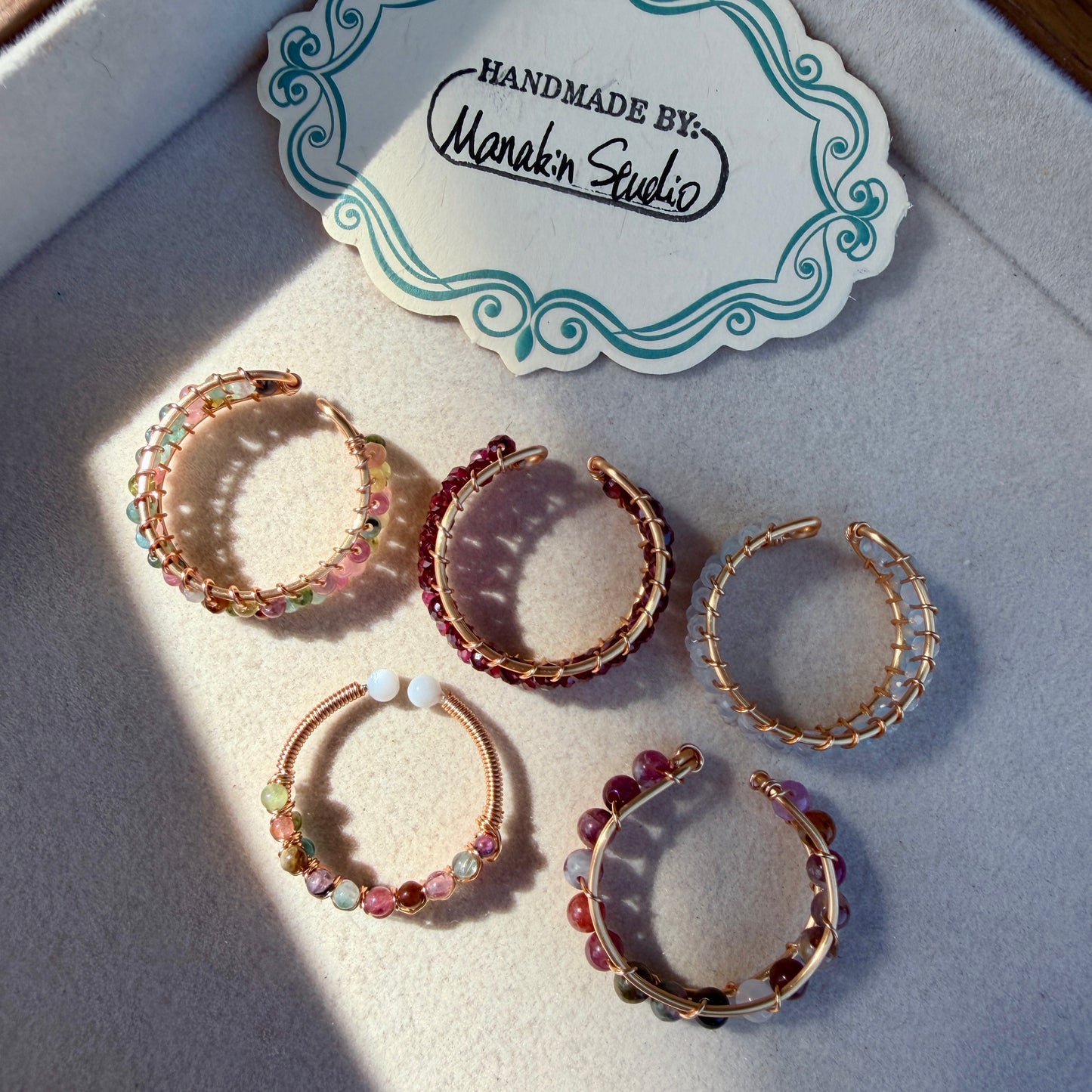 Handcrafted 14K Gold plated Wire Wrapped Ring with Natural Gemstones