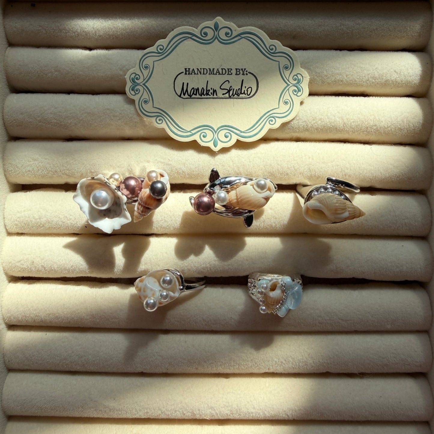 Handcrafted Natural Seashell & Conch Statement Adjustable Ring | Silver-Plated