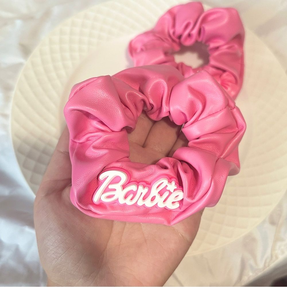 Handmade Barbie - Themed Faux Leather Hair Scrunchies Set (2 - piece)