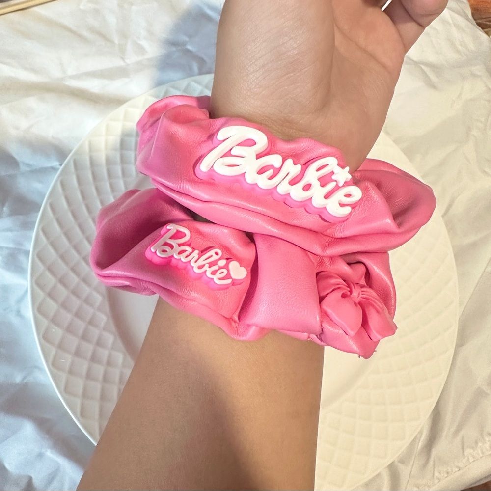 Handmade Barbie - Themed Faux Leather Hair Scrunchies Set (2 - piece)
