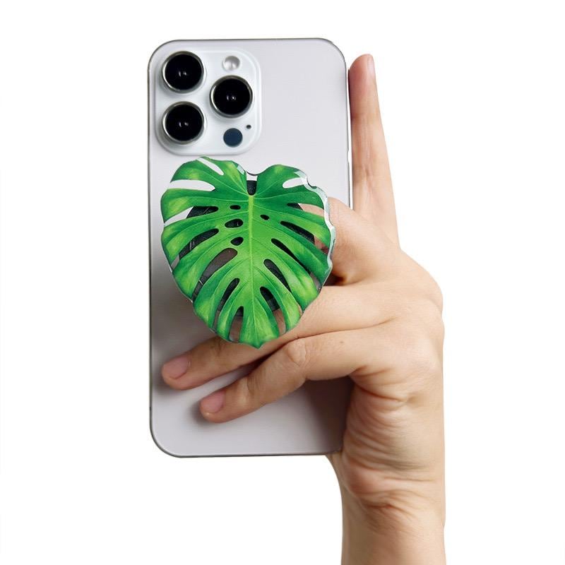 Handmade Acrylic Resin Tropical Plant Leaf cell Phone Grip Stand - Foldable, Retractable & Portable