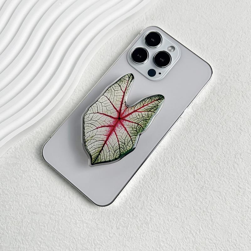 Handmade Acrylic Resin Tropical Plant Leaf cell Phone Grip Stand - Foldable, Retractable & Portable