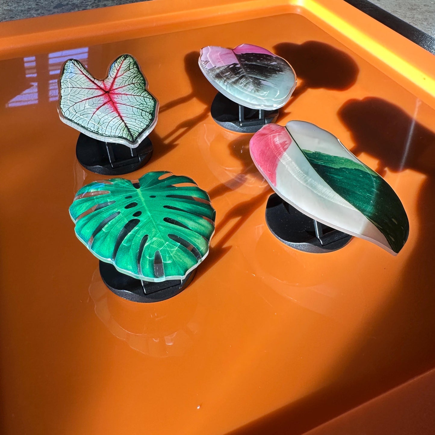 Handmade Acrylic Resin Tropical Plant Leaf cell Phone Grip Stand - Foldable, Retractable & Portable