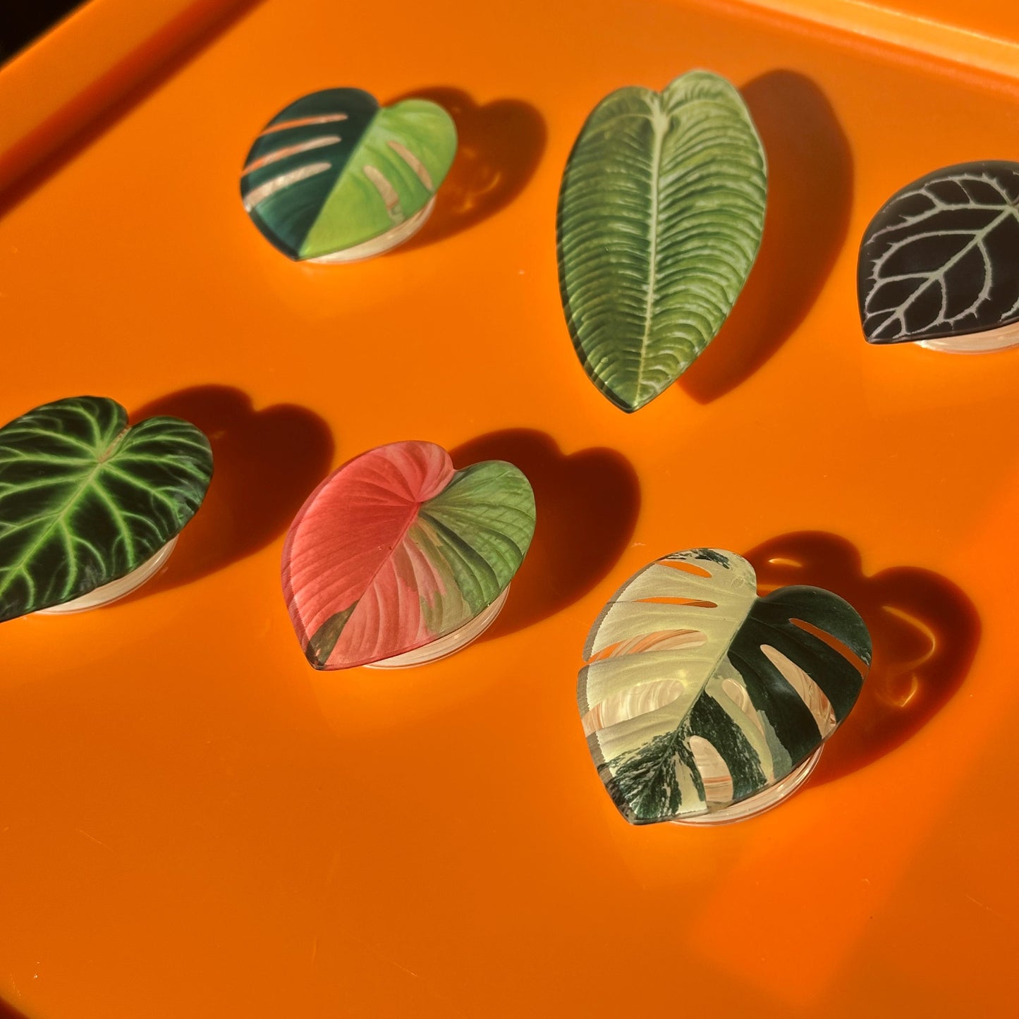 Handmade Acrylic Resin Tropical Plant Leaf Phone Grip - Adhesive, Retractable & Portable Airbag Phone Holder