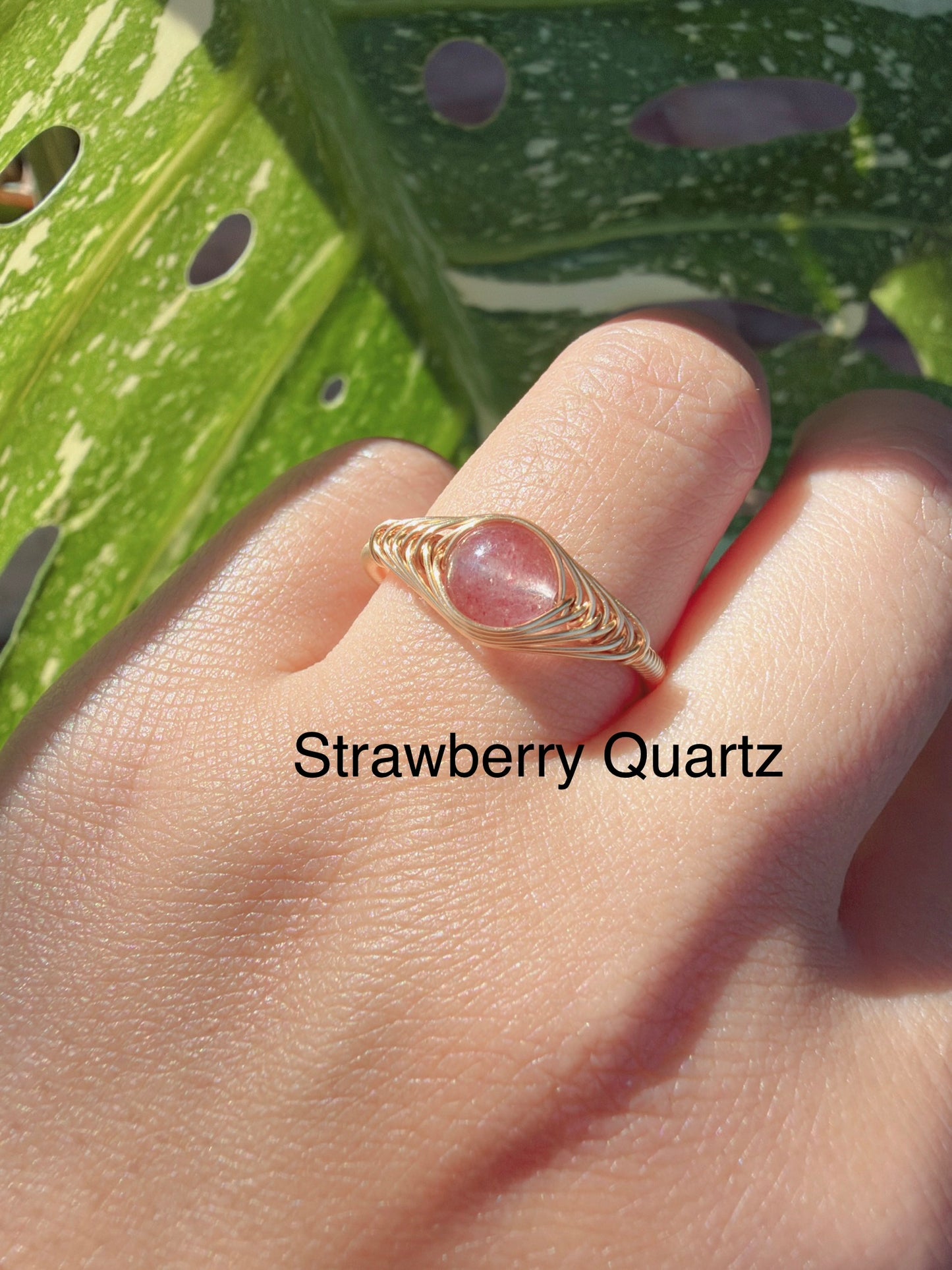 Handcrafted 14K Gold plated Wire Wrapped Ring with Natural Gemstones