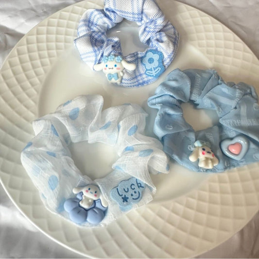 Handmade Cinnamoroll- themed Hair Scrunchie Set (3 - piece)