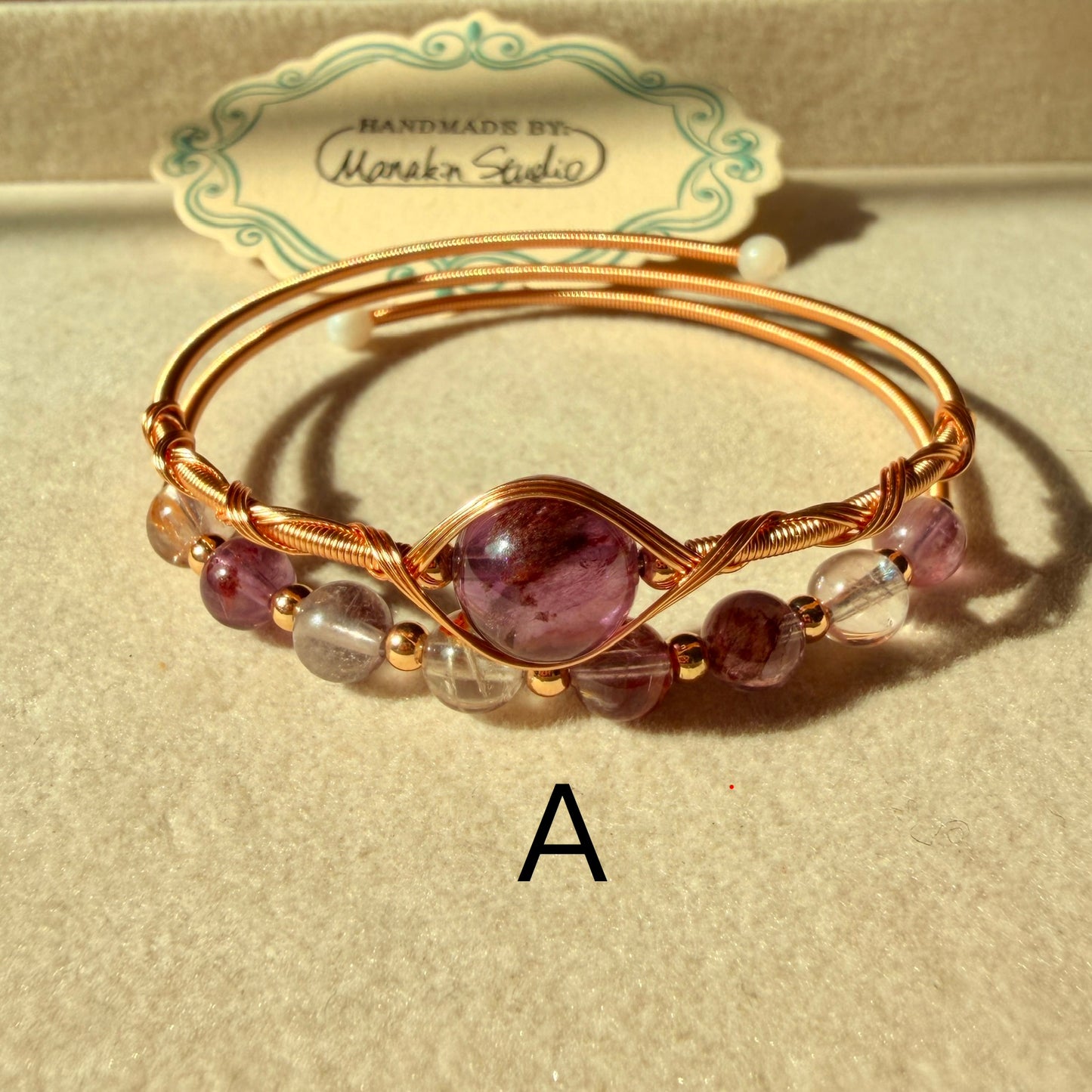 Handmade Natural Amethyst Wire Wrapped Bangle | 14K Gold Plated Gemstone Bracelet