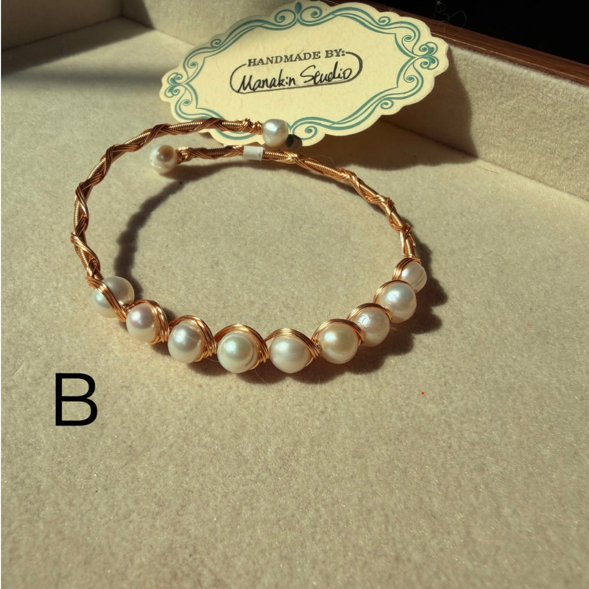Handmade Freshwater Pearl Wire Wrapped Bangle With 14K Gold Plated Bracelet