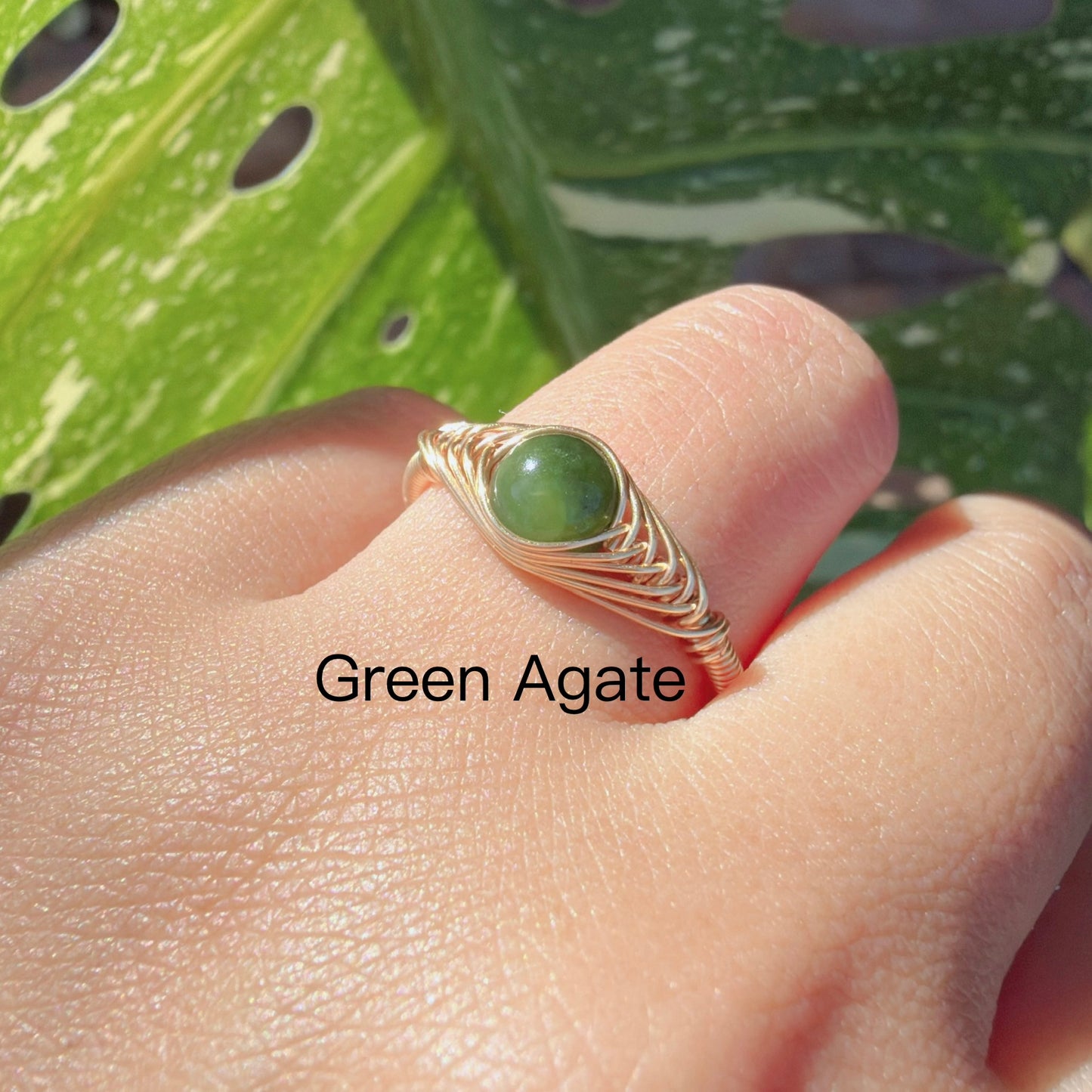 Handcrafted 14K Gold plated Wire Wrapped Ring with Natural Gemstones