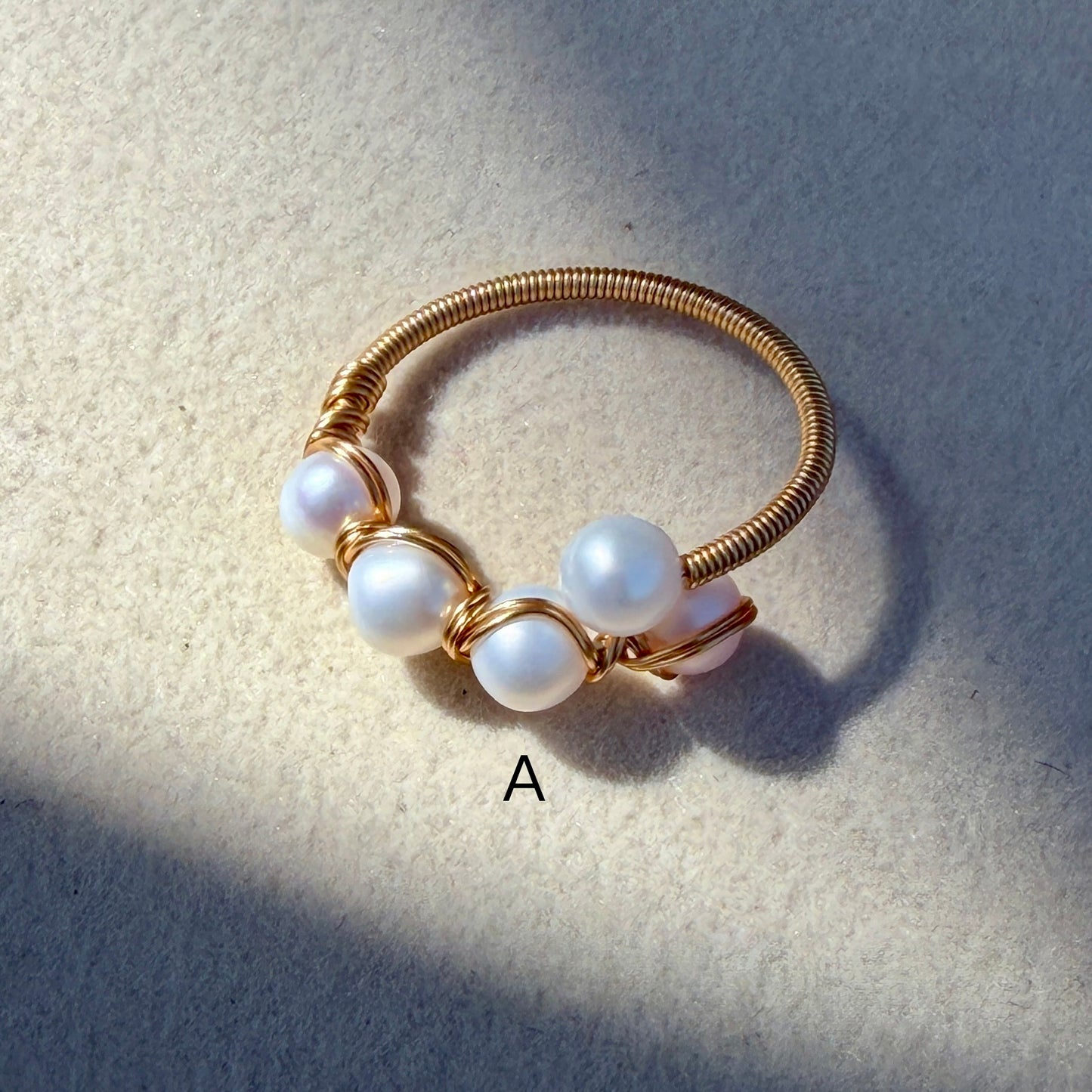 Handcrafted 14K Gold plated Wire Wrapped Ring with Natural Fresh water Baroque Pearls