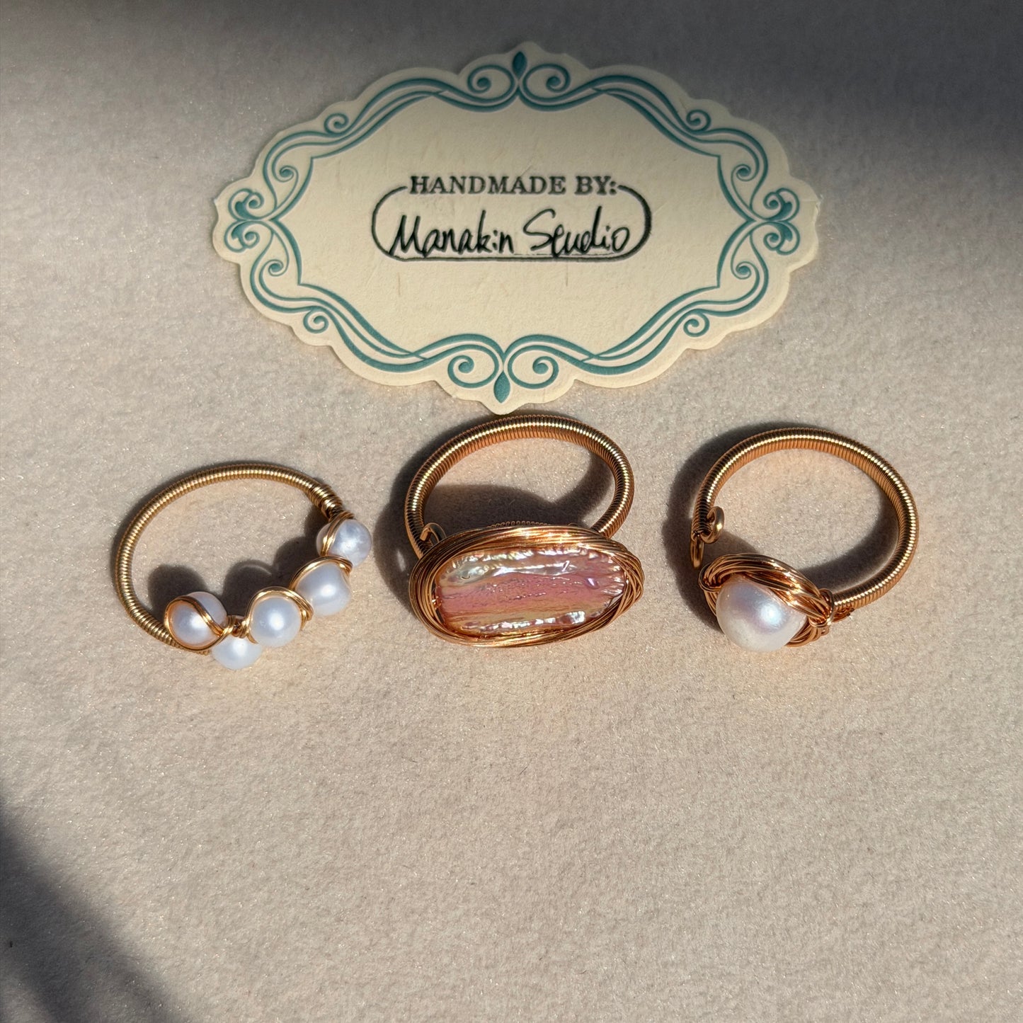 Handcrafted 14K Gold plated Wire Wrapped Ring with Natural Fresh water Baroque Pearls