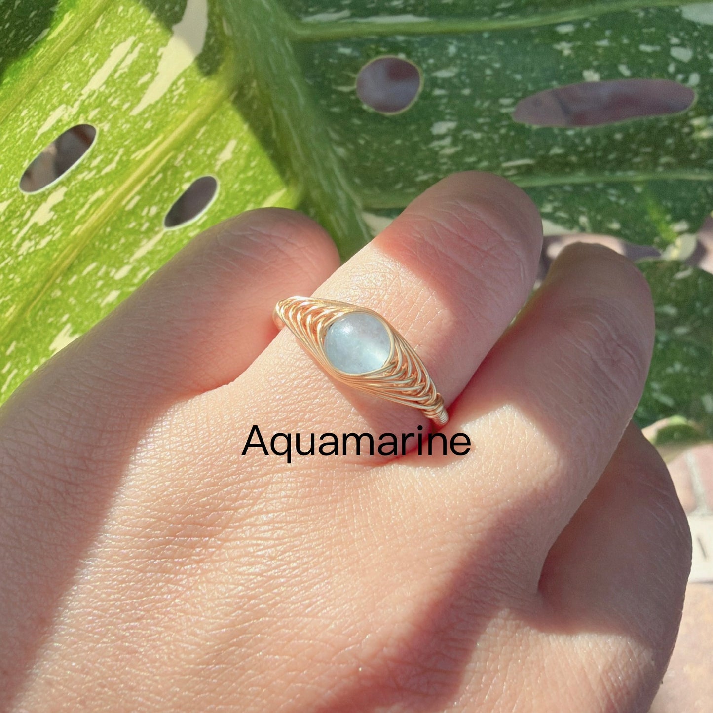 Handcrafted 14K Gold plated Wire Wrapped Ring with Natural Gemstones