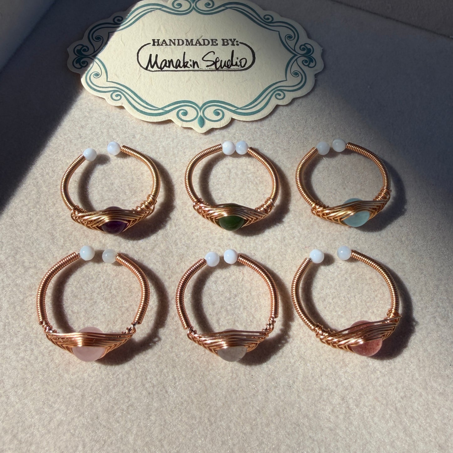 Handcrafted 14K Gold plated Wire Wrapped Ring with Natural Gemstones