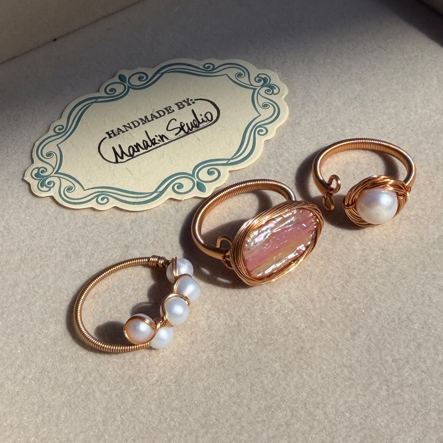 Handcrafted 14K Gold plated Wire Wrapped Ring with Natural Fresh water Baroque Pearls