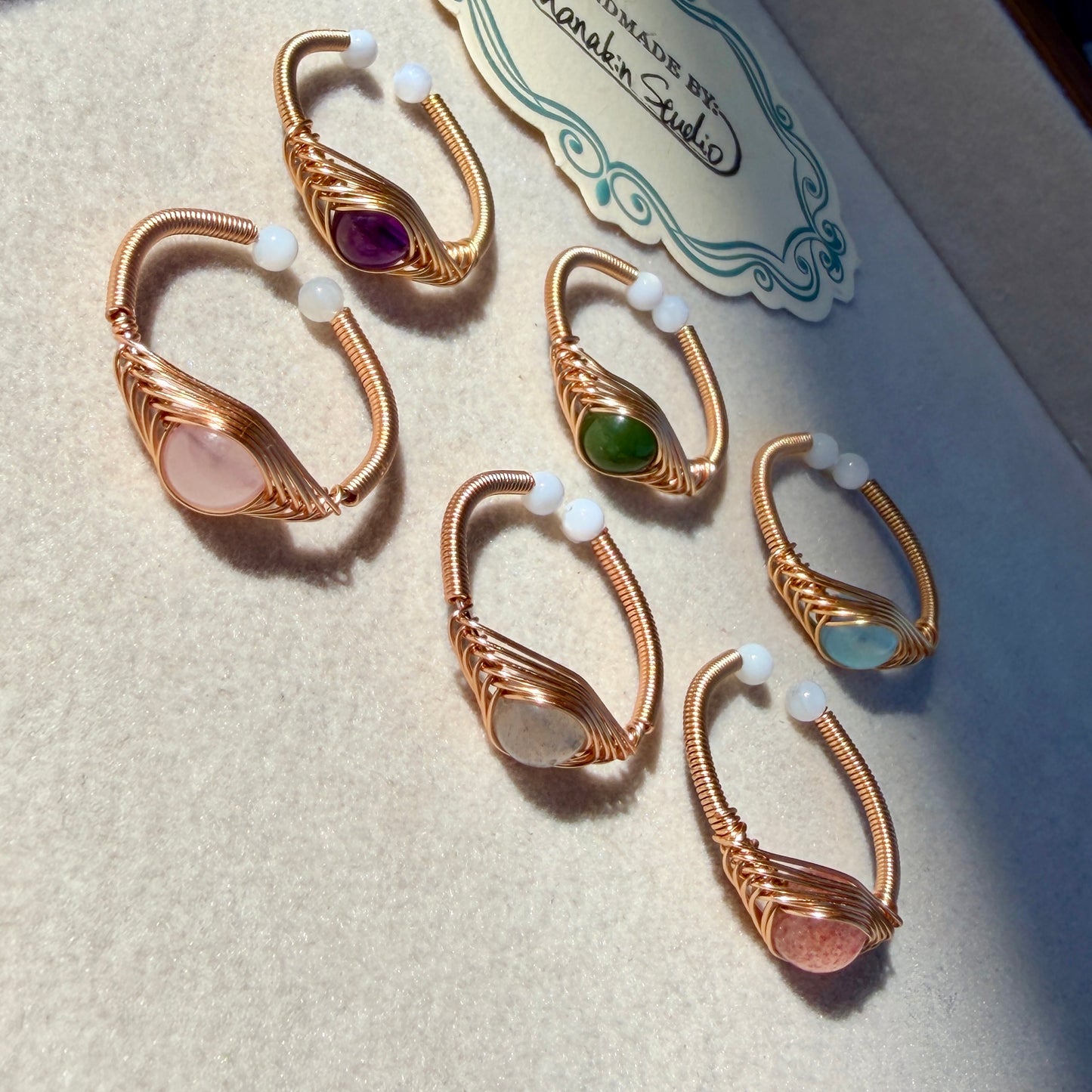 Handcrafted 14K Gold plated Wire Wrapped Ring with Natural Gemstones