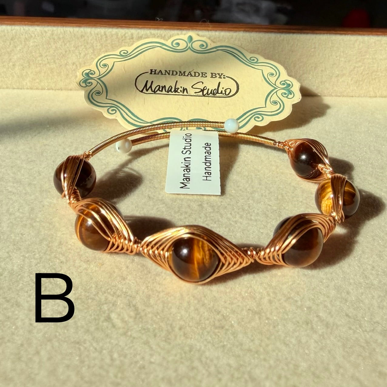 Handmade Natural Tiger Eye Wire Wrapped Bangle | 14K Gold Plated Gemstone Bracelet