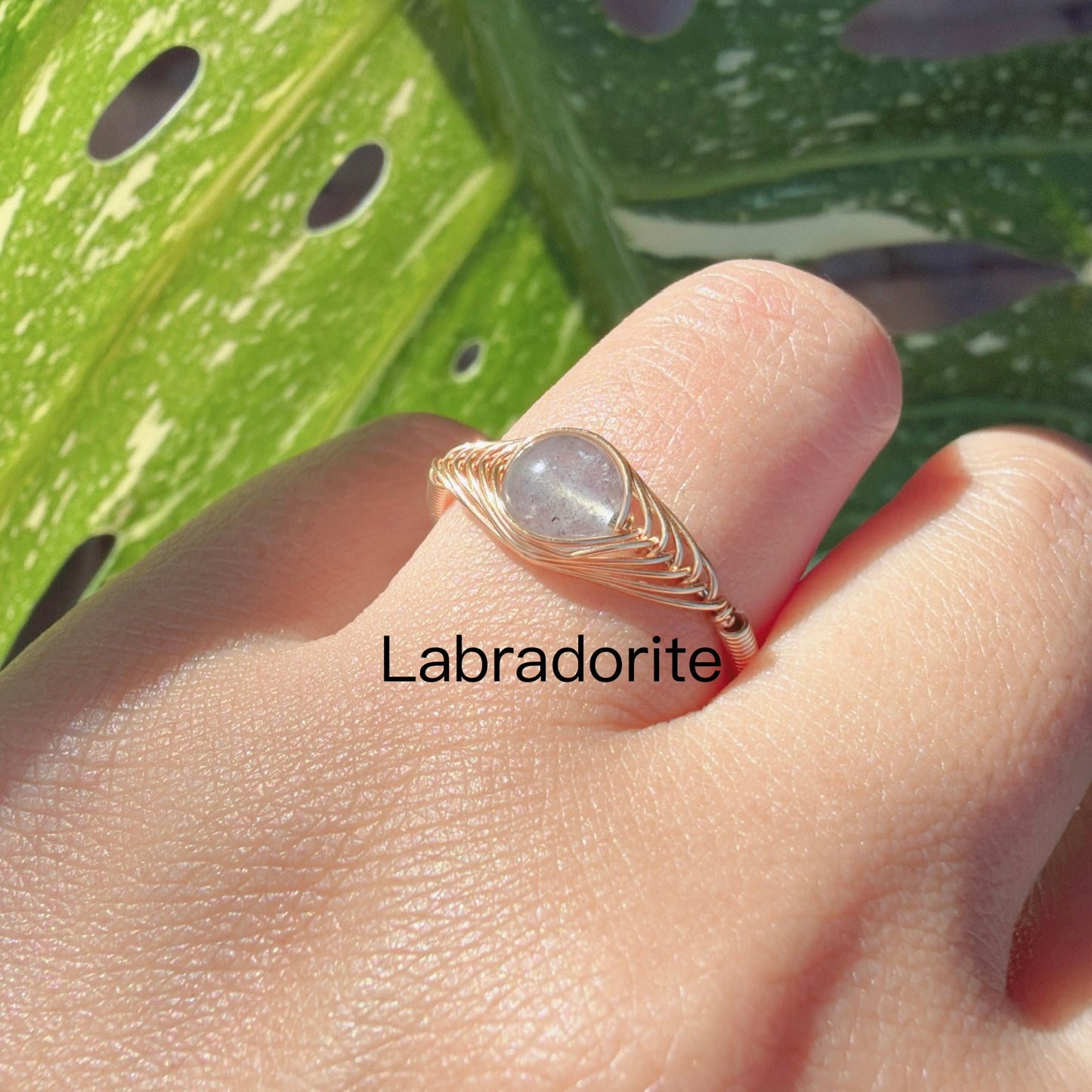 Handcrafted 14K Gold plated Wire Wrapped Ring with Natural Gemstones