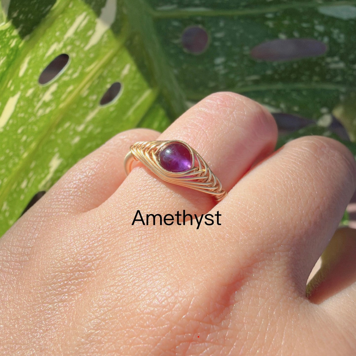 Handcrafted 14K Gold plated Wire Wrapped Ring with Natural Gemstones