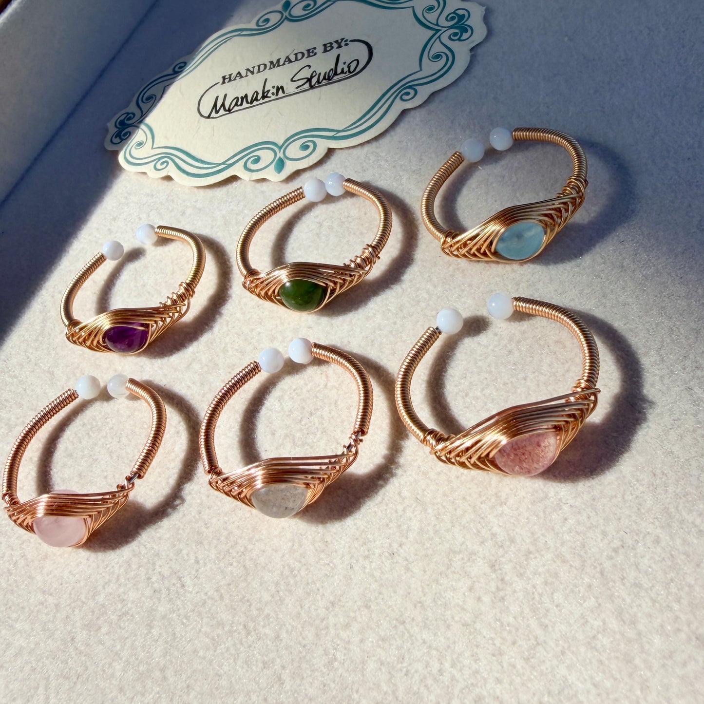 Handcrafted 14K Gold plated Wire Wrapped Ring with Natural Gemstones
