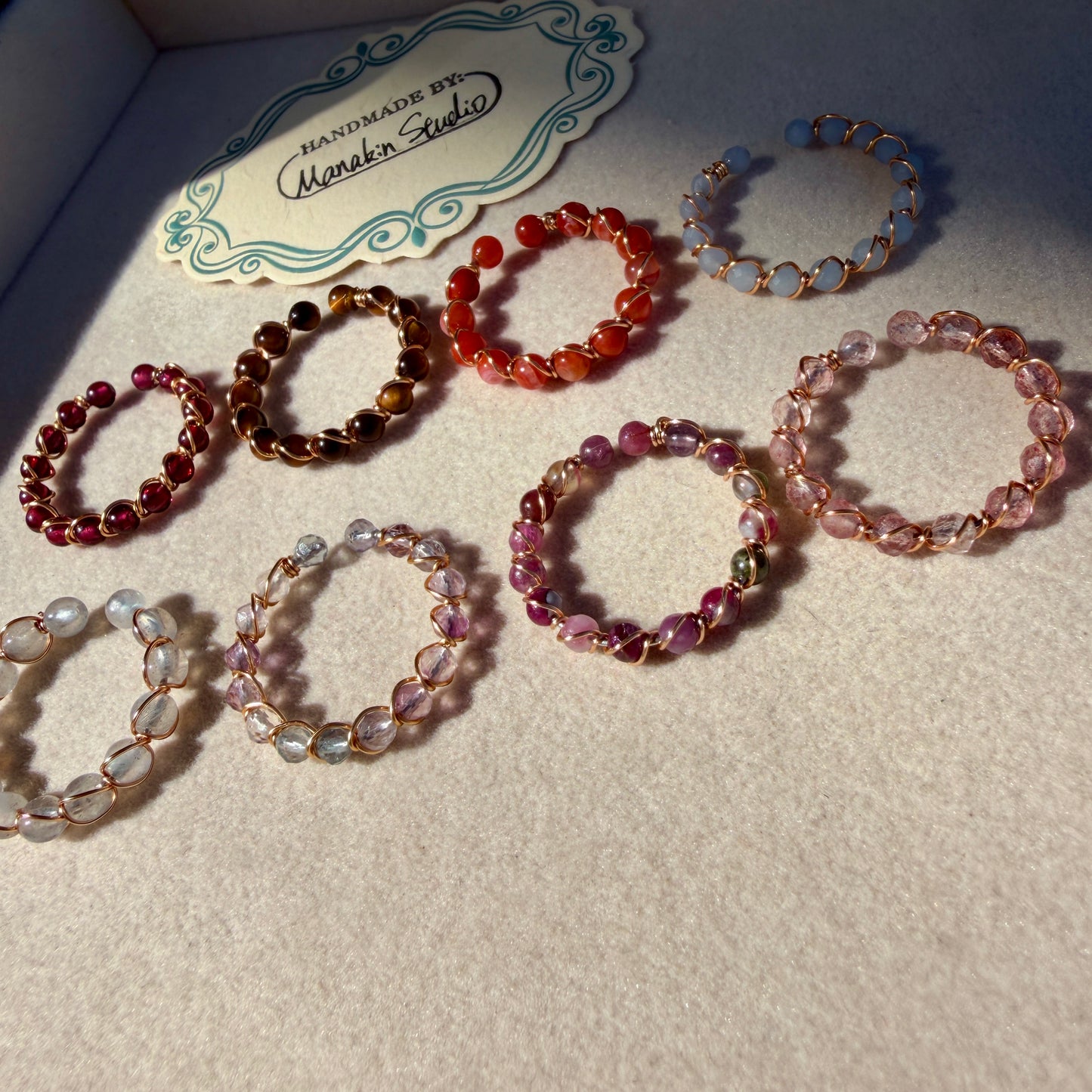Handcrafted 14K Gold plated Wire Wrapped Ring with Natural Gemstones