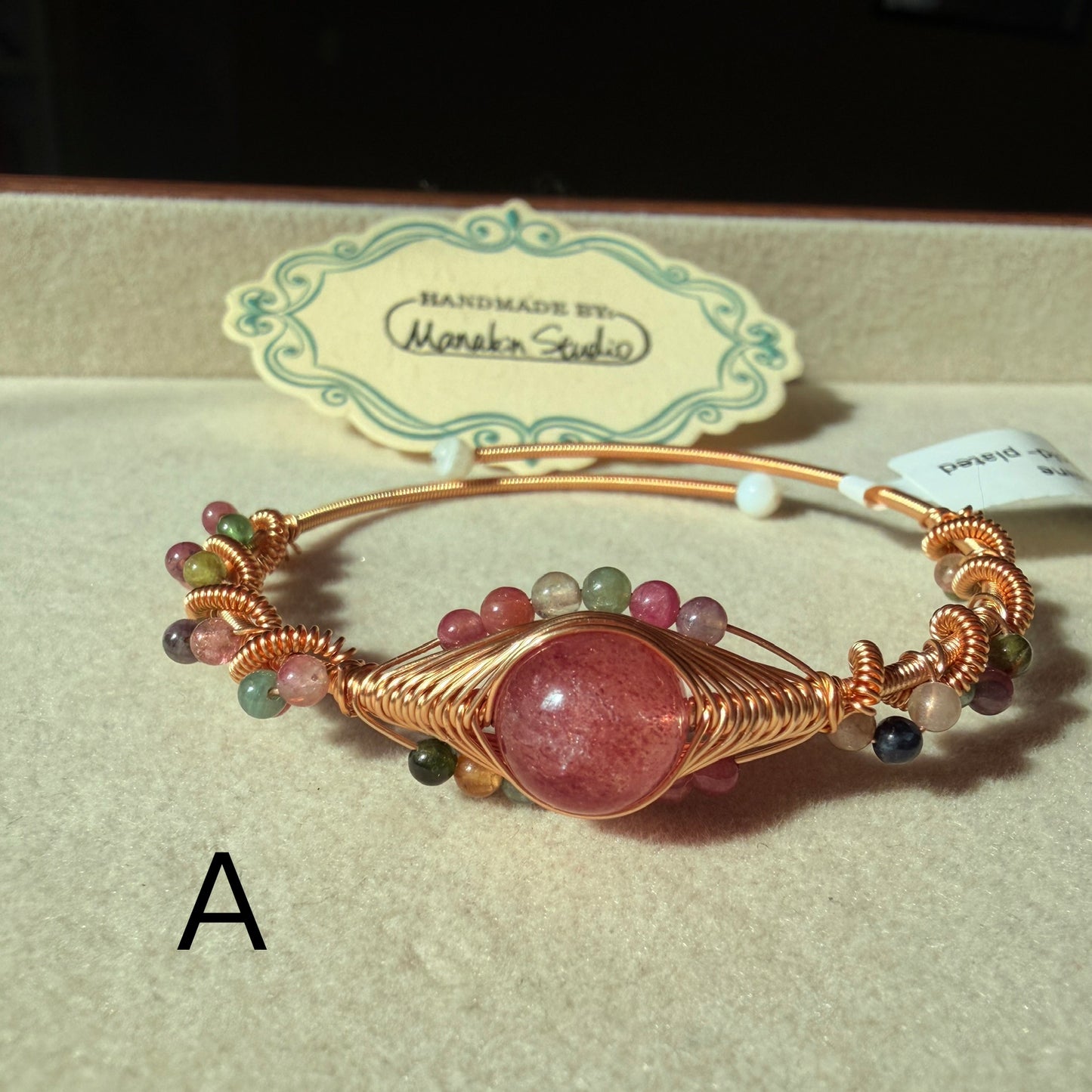 Handmade Natural Tourmaline Wire Wrapped Bangle | 14K Gold Plated Gemstone Bracelet