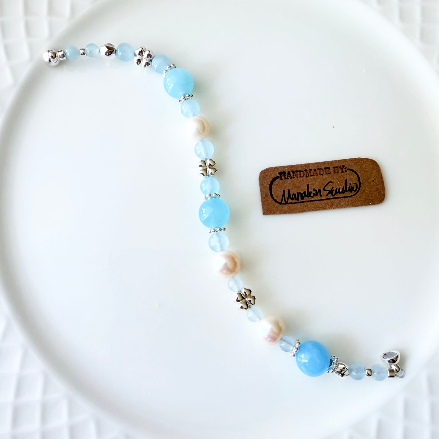 Handmade Natural Aquamarine Bracelet with Freshwater Baroque Pearls, Silver-Plated  Gemstone Beaded Bracelet