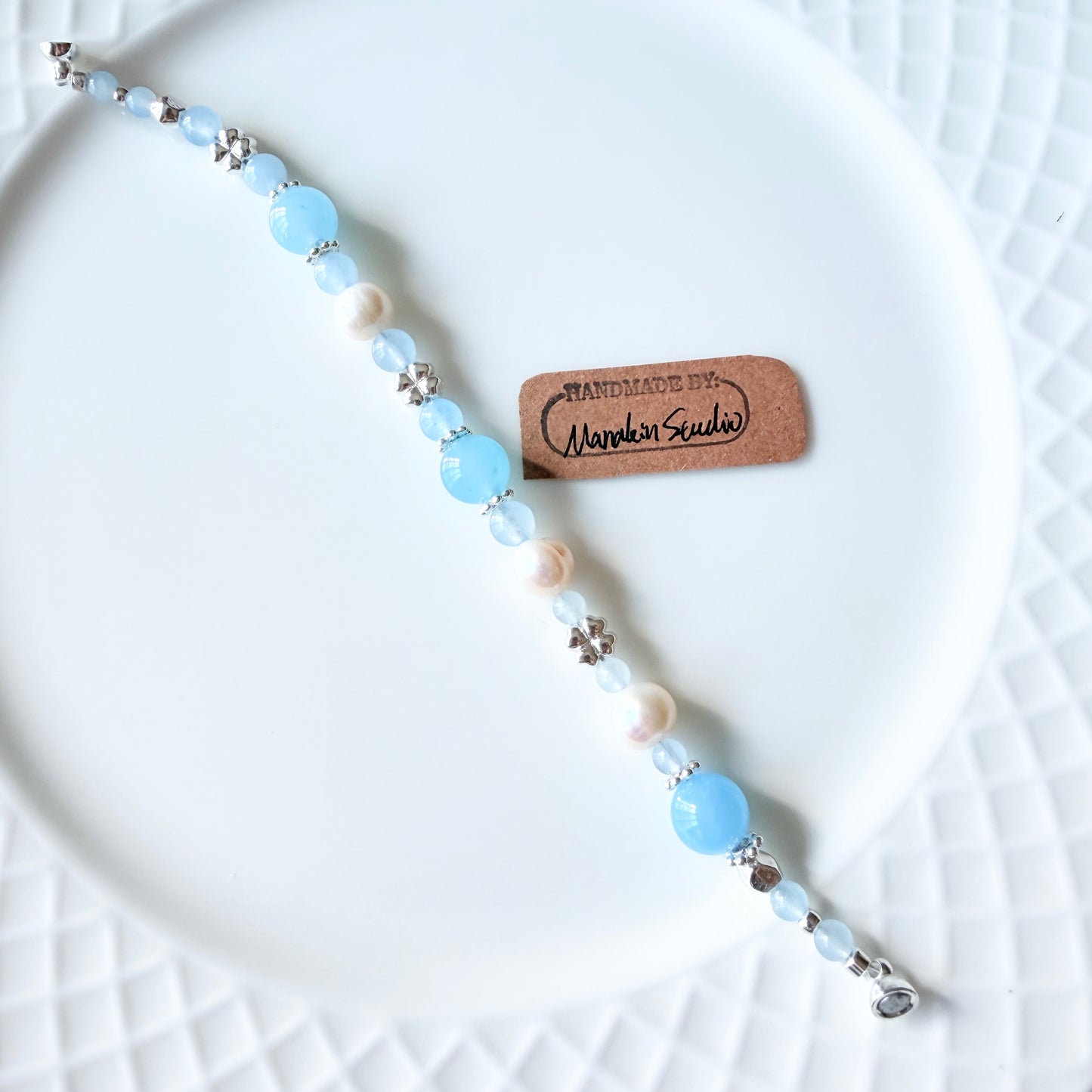 Handmade Natural Aquamarine Bracelet with Freshwater Baroque Pearls, Silver-Plated  Gemstone Beaded Bracelet