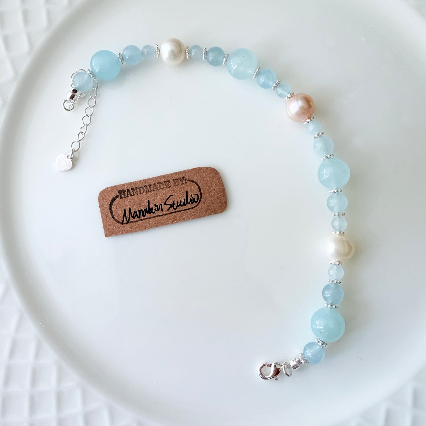 Handmade Natural Aquamarine Bracelet with Freshwater Baroque Pearls, Silver-Plated  Gemstone Beaded Bracelet