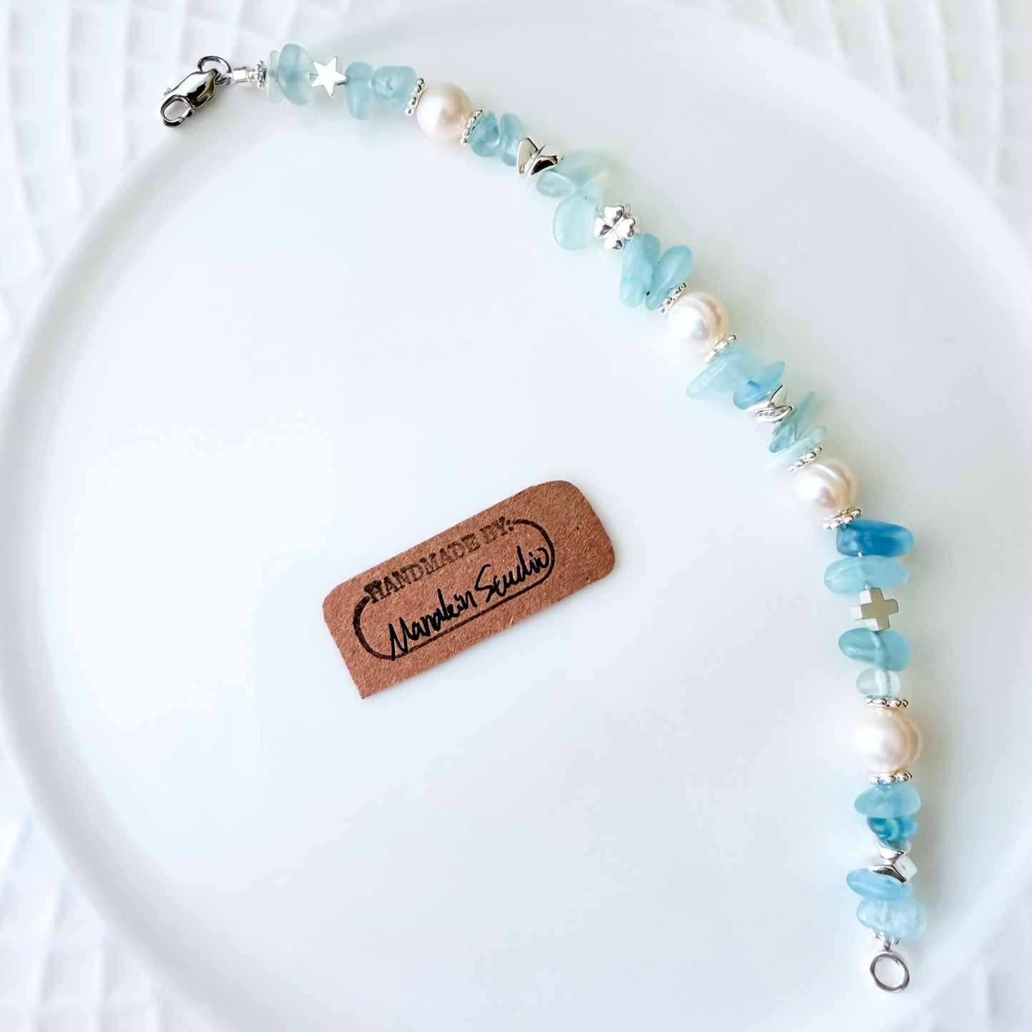 Handmade Natural Aquamarine Bracelet with Freshwater Baroque Pearls, Silver-Plated  Gemstone Beaded Bracelet