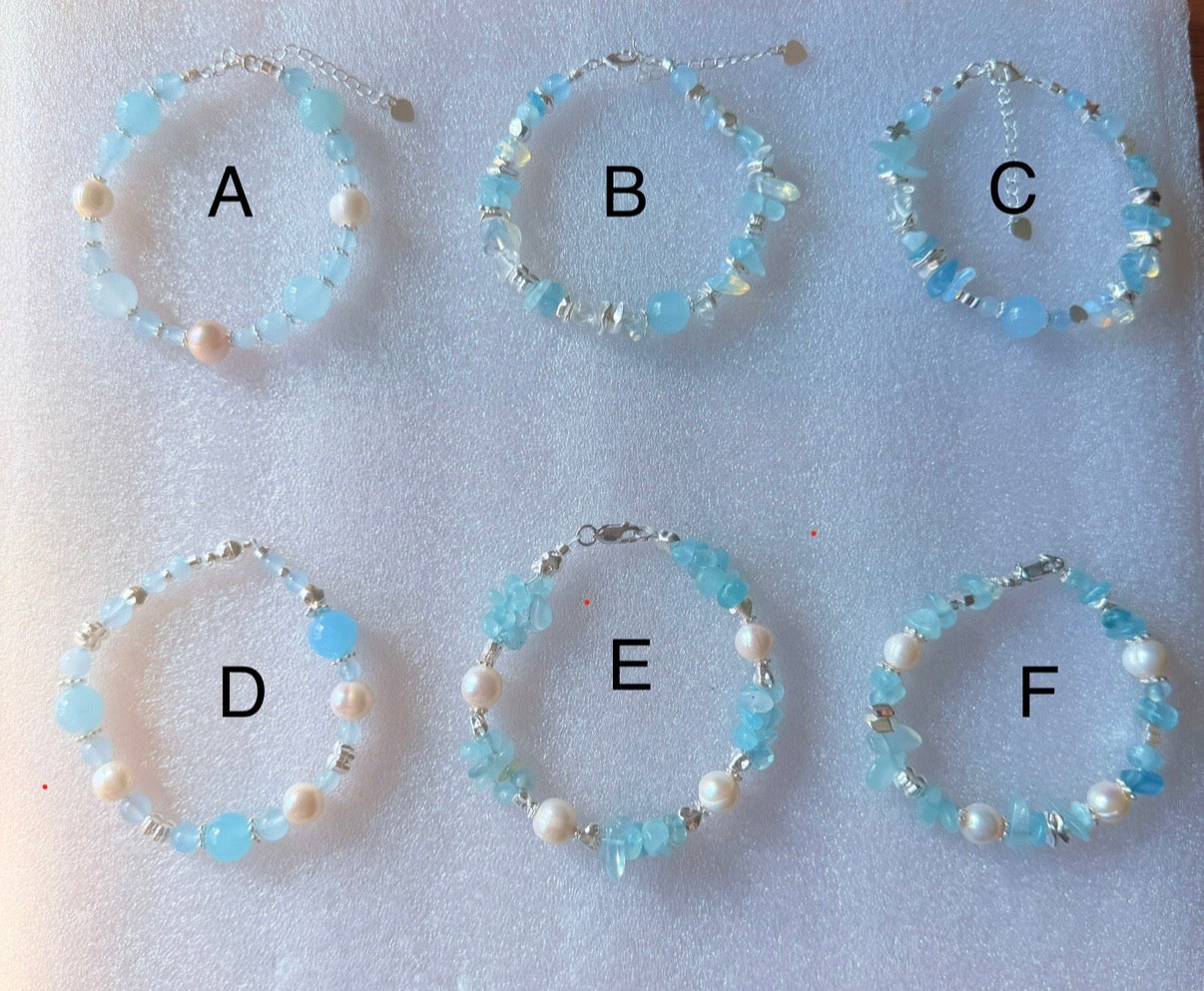 Handmade Natural Aquamarine Bracelet with Freshwater Baroque Pearls, Silver-Plated  Gemstone Beaded Bracelet