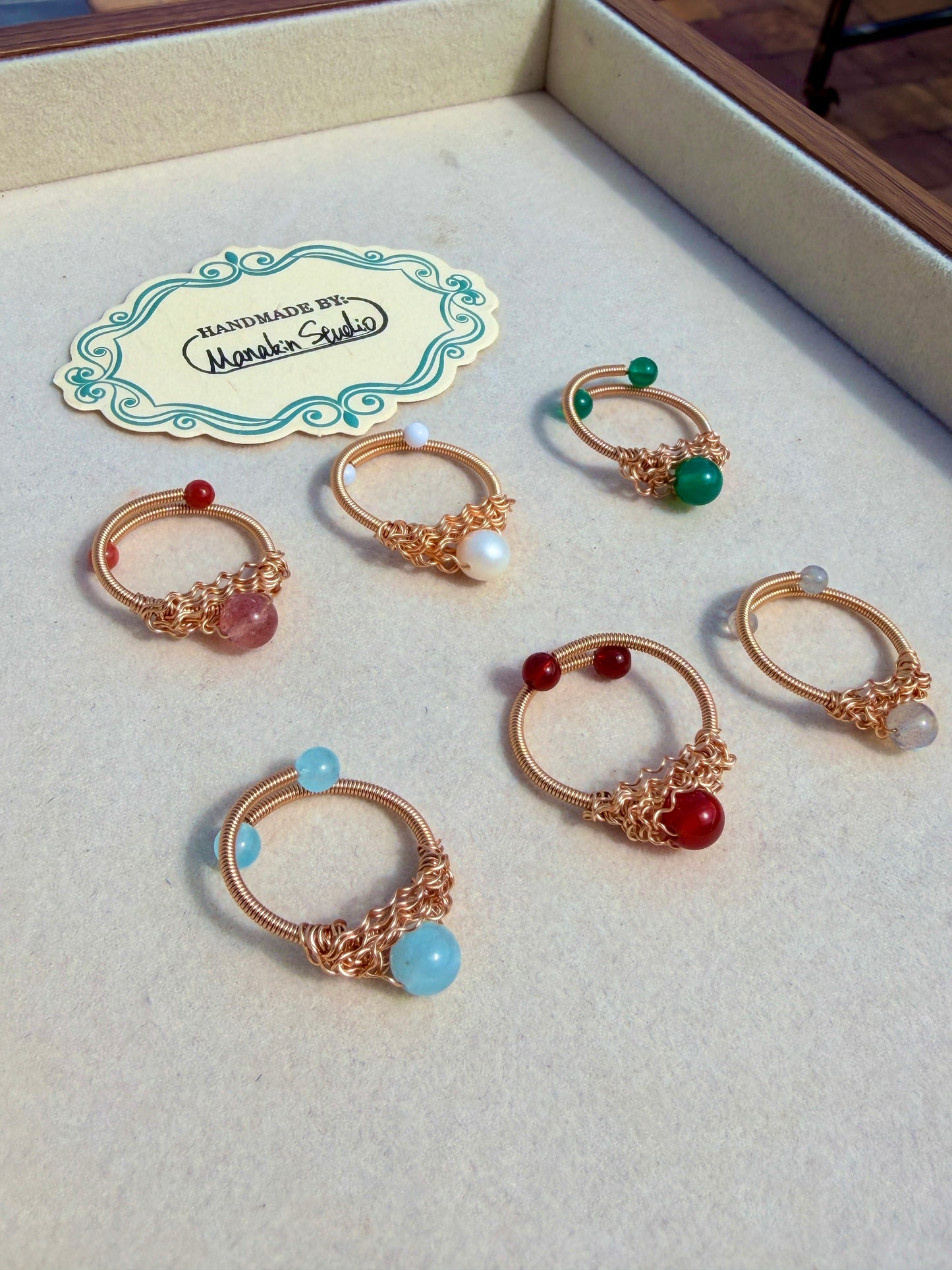 Handcrafted 14K Gold Plated Wire Wrapped Ring with Natural Gemstones
