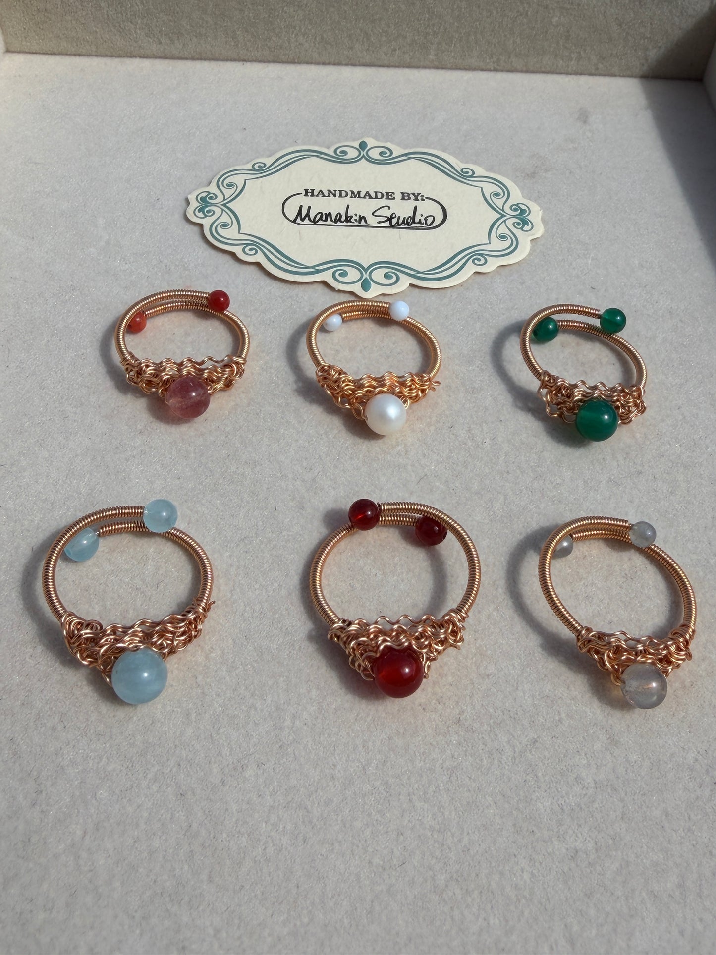 Handcrafted 14K Gold Plated Wire Wrapped Ring with Natural Gemstones