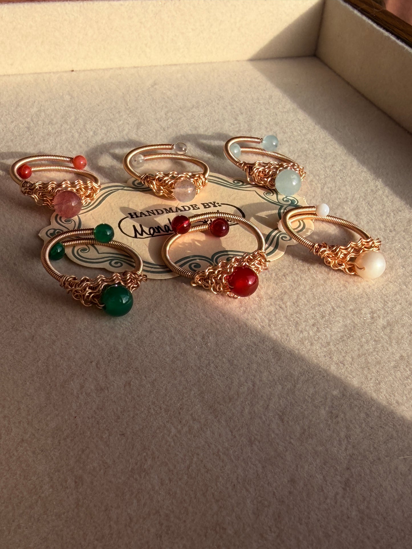 Handcrafted 14K Gold Plated Wire Wrapped Ring with Natural Gemstones