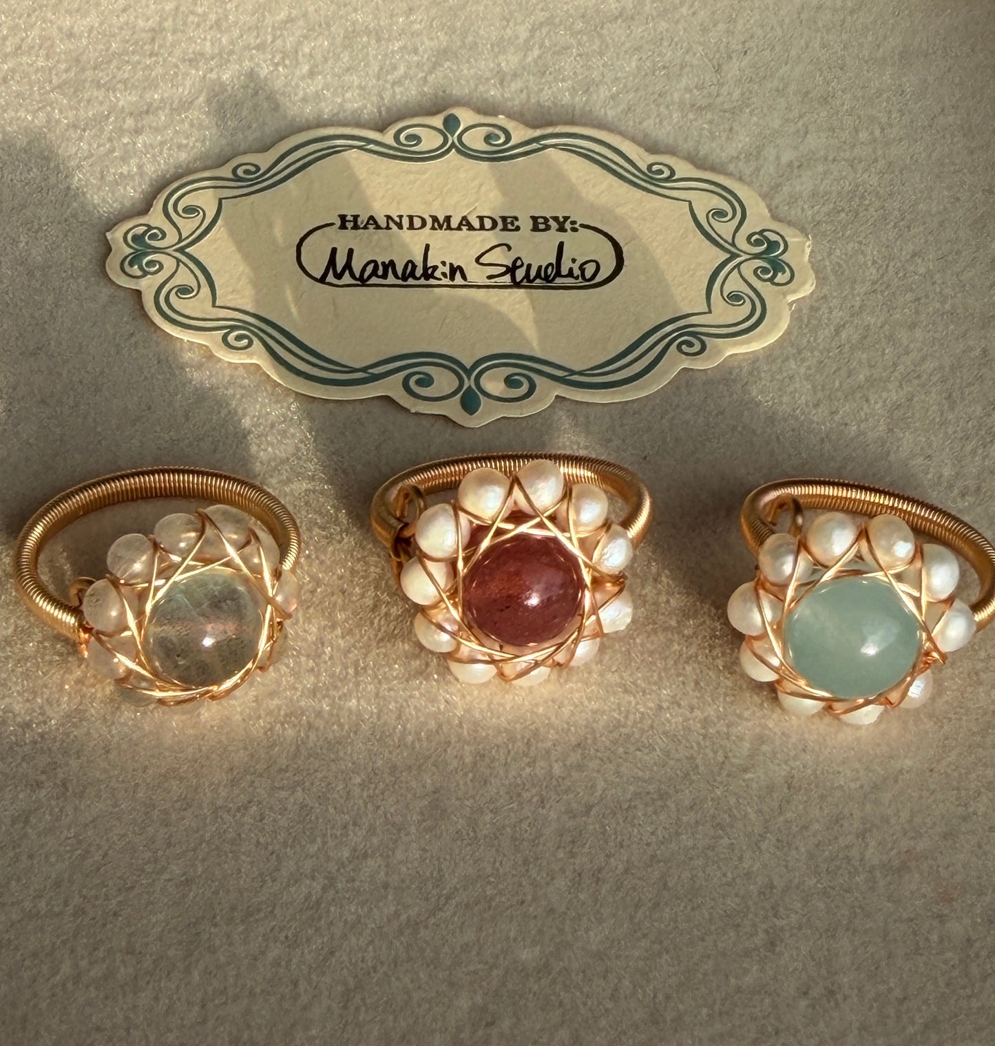 Handcrafted 14K Gold plated Wire Wrapped Ring with Natural Gemstones